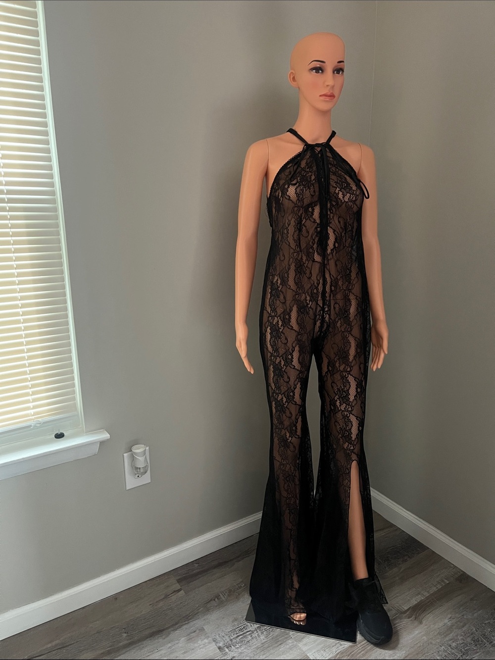 ‼️NWOT‼️Dolls Kill Widow Sheer Black Lace Jumpsuit with Front Slits Medium